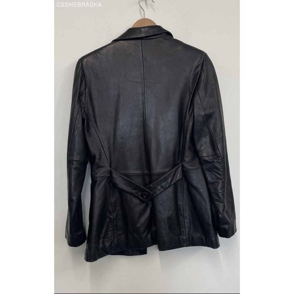 Jones New York Black Womens Jacket Black Leather Button Pockets - Size S - Picture 4 of 12